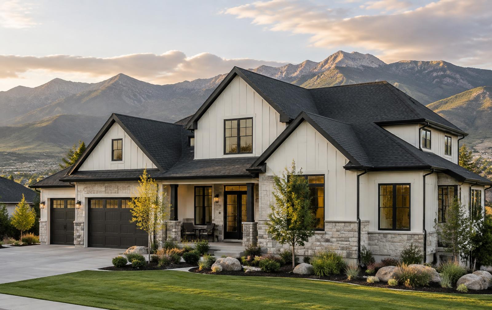 Northern Utah home with a dark shingle roof