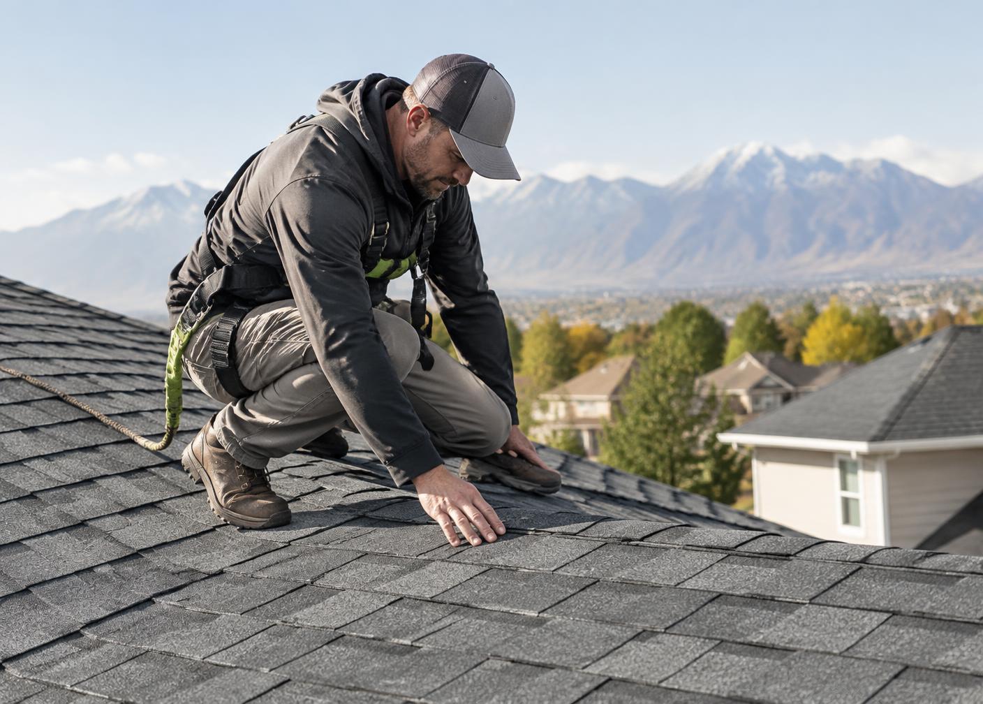 RoofWise-style roof inspection on an asphalt shingle roof in Utah